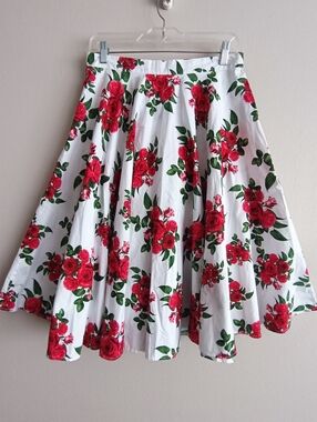 Hell Bunny Rose Print Full Skirt M | Vintage Pin Up Cotton Floral